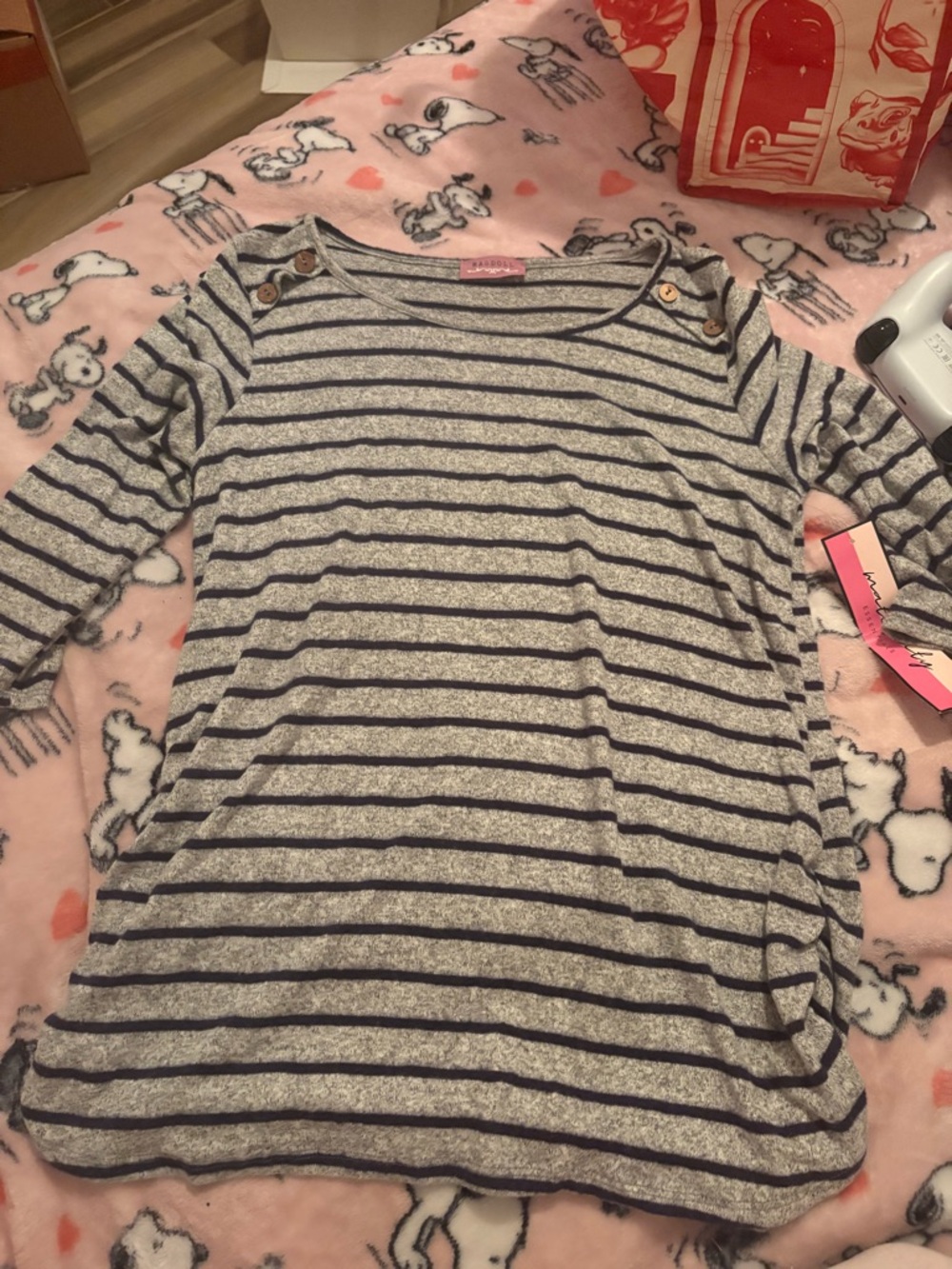 Ragdoll Gray and Navy Striped Boatneck Top